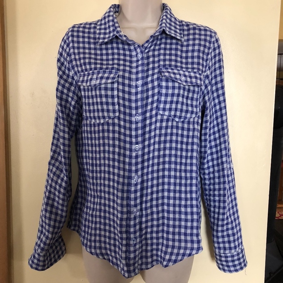 COUPE blue check cotton double layer shirt/pockets - Picture 1 of 7